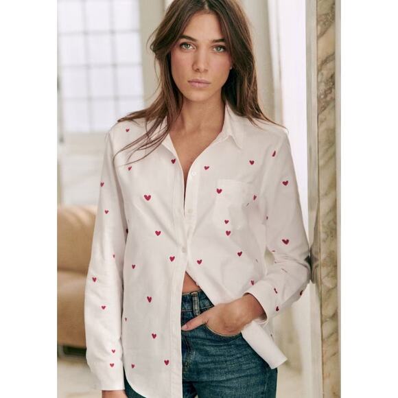 Sezane Tops - Sezane NWT Tomboy Shirt Red Heart Embroidery 36 EU 4 US